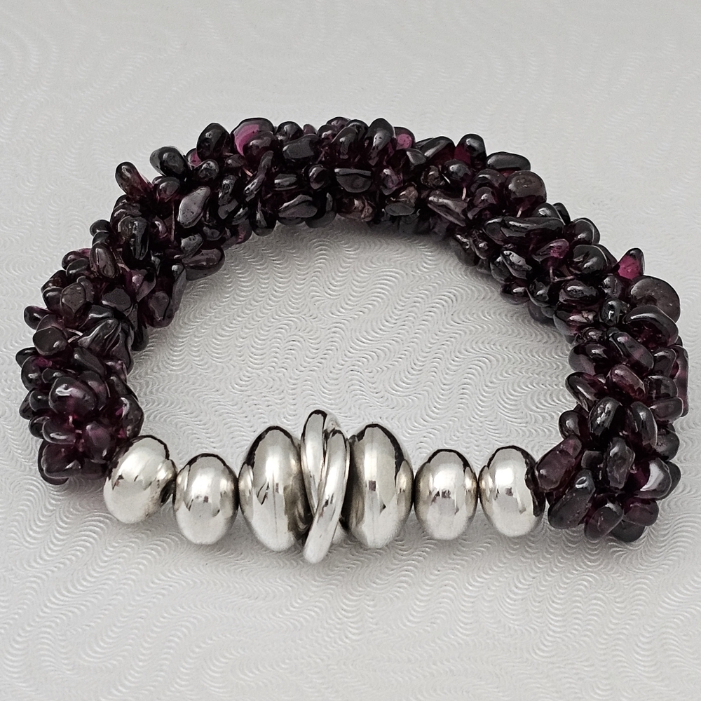 Silpada Super Rare🦄Sterling Silver Garnet Nugget Bead Stretch Bracelet B0930